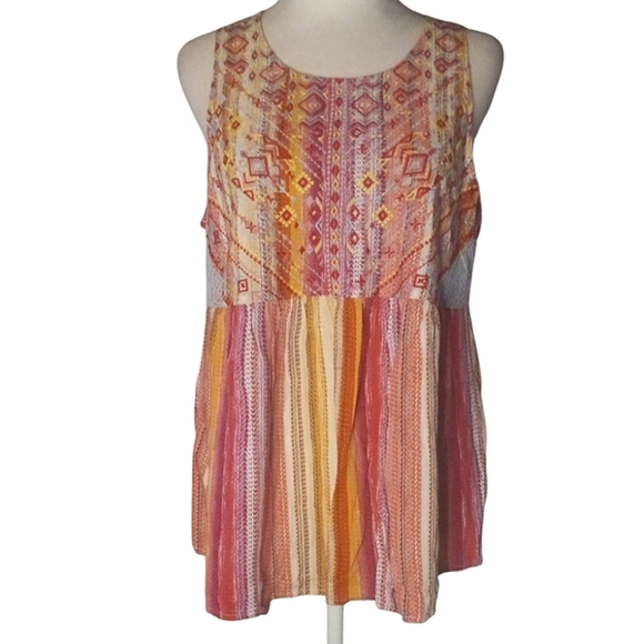 Savanna Jane Embroidered Striped Floral Flowy Babydoll Tank Size Medium - Picture 1 of 6